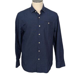 Tommy Bahama Silk Blend Men’s Sz L Long Sleeve Button Up Shirt Blue Textured EUC